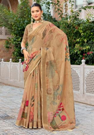 Picture of Excellent Linen & Silk Beige Saree