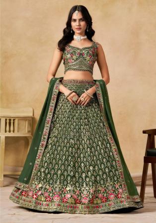 Picture of Georgette Dark Olive Green Straight Cut Salwar Kameez