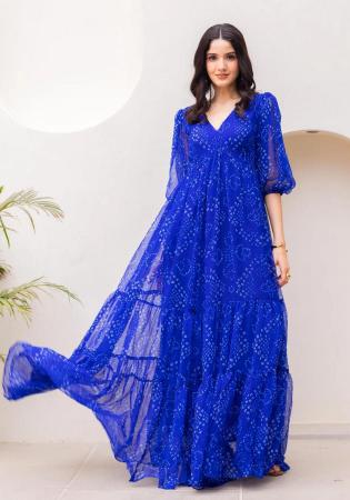 Picture of Charming Georgette Dark Blue Readymade Gown