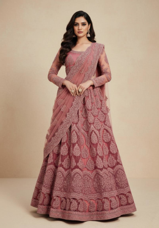 Picture of Sightly Net & Silk Pink Lehenga Choli