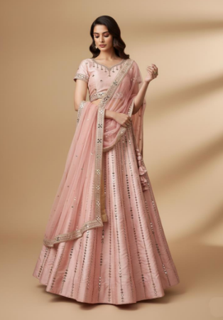 Picture of Fascinating Net & Silk Rosy Brown Lehenga Choli