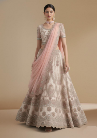 Picture of Stunning Net & Silk Off White Lehenga Choli