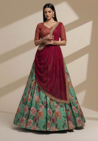 Picture of Comely Net & Silk Dark Slate Grey Lehenga Choli