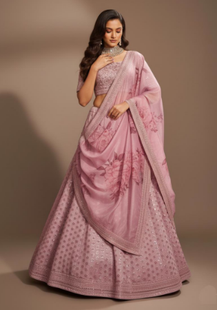 Picture of Superb Net & Silk Rosy Brown Lehenga Choli