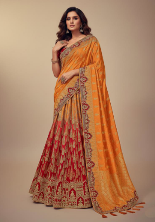 Picture of Statuesque Net & Silk Chocolate Lehenga Choli