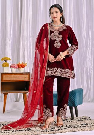 Picture of Appealing Chiffon Maroon Readymade Salwar Kameez
