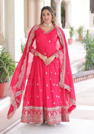 Picture of Radiant Silk Deep Pink Readymade Gown