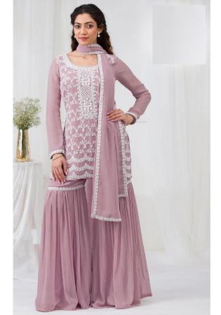 Picture of Georgette Rosy Brown Straight Cut Salwar Kameez