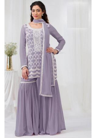 Picture of Graceful Georgette Plum Straight Cut Salwar Kameez
