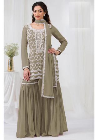 Picture of Georgette Sea Green Straight Cut Salwar Kameez