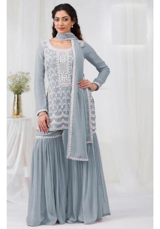 Picture of Georgette Light Slate Grey Straight Cut Salwar Kameez