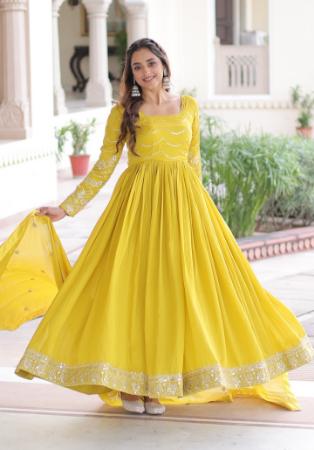 Picture of Pleasing Silk Golden Rod Readymade Gown