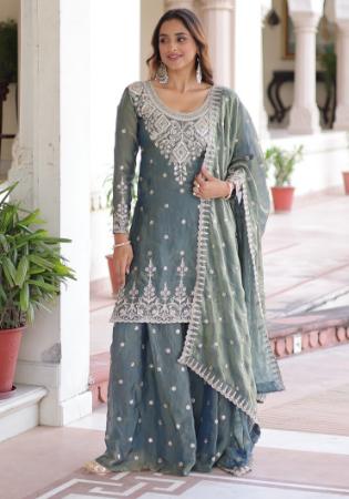 Picture of Shapely Georgette Slate Grey Readymade Salwar Kameez