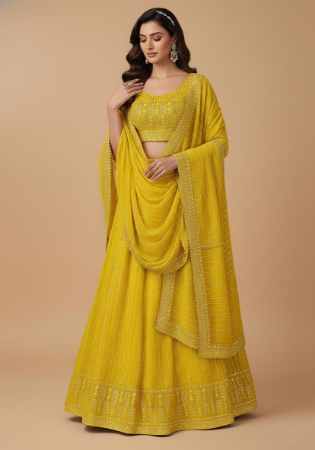 Picture of Beautiful Georgette Golden Rod Lehenga Choli