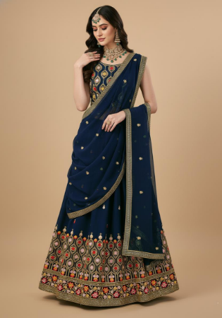 Picture of Wonderful Georgette Navy Blue Lehenga Choli