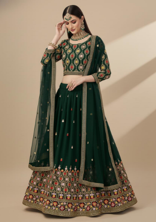 Picture of Pretty Georgette Dark Green Lehenga Choli