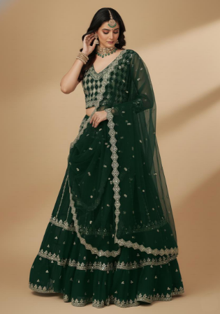 Picture of Classy Georgette Dark Green Lehenga Choli