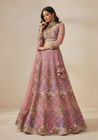Picture of Sublime Net & Satin & Silk Pink Lehenga Choli