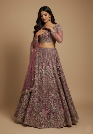 Picture of Statuesque Net & Satin & Silk Dim Gray Lehenga Choli