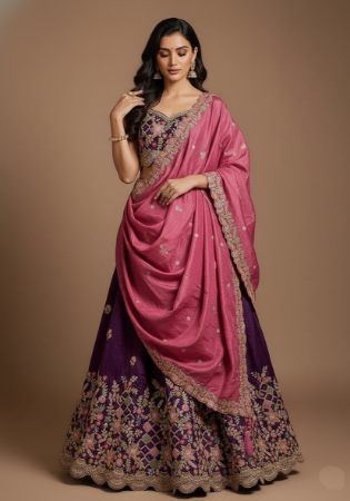 Picture of Resplendent Net & Satin & Silk Purple Lehenga Choli