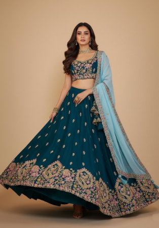 Picture of Sublime Net & Satin & Silk Navy Blue Lehenga Choli