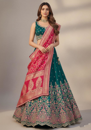 Picture of Grand Net & Satin & Silk Teal Lehenga Choli