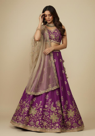 Picture of Exquisite Net & Satin & Silk Purple Lehenga Choli