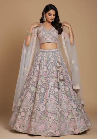 Picture of Resplendent Net & Satin & Silk Silver Lehenga Choli
