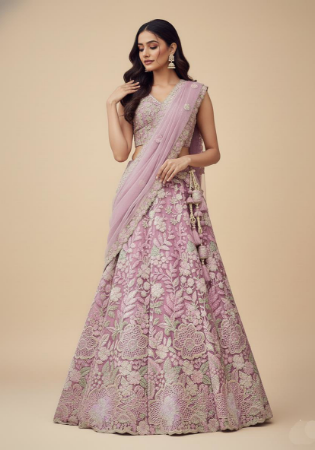 Picture of Delightful Net & Satin & Silk Rosy Brown Lehenga Choli