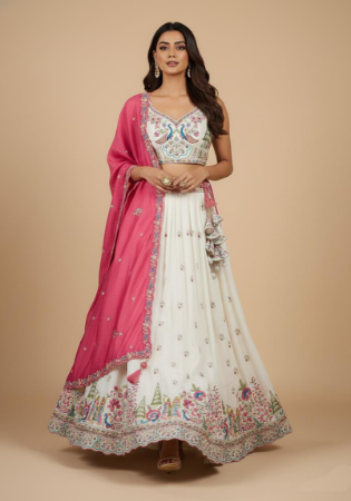 Picture of Superb Net & Satin & Silk Off White Lehenga Choli