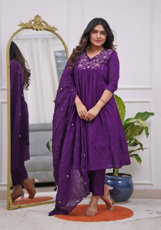 Picture of Rayon & Silk Purple Readymade Salwar Kameez