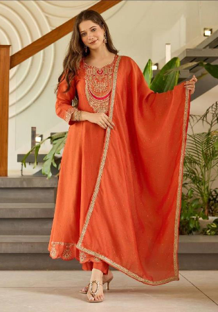 Picture of Rayon & Silk Fire Brick Readymade Salwar Kameez