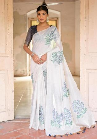 Picture of Splendid Cotton White Smoke Saree