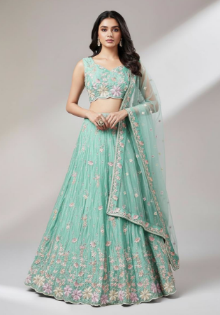 Picture of Chiffon & Net & Organza Dark Sea Green Lehenga Choli