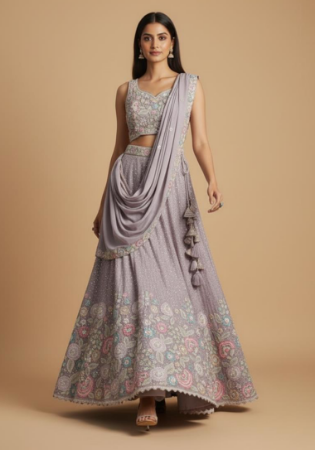 Picture of Chiffon & Net & Organza Dark Grey Lehenga Choli