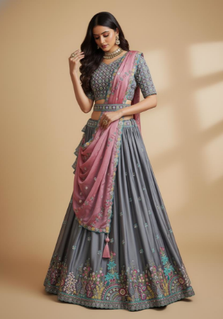 Picture of Chiffon & Net & Organza Dark Slate Grey Lehenga Choli