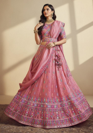 Picture of Chiffon & Net & Organza Pale Violet Red Lehenga Choli