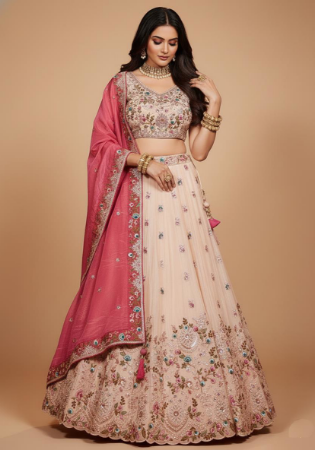 Picture of Chiffon & Net & Organza Cornsilk Lehenga Choli