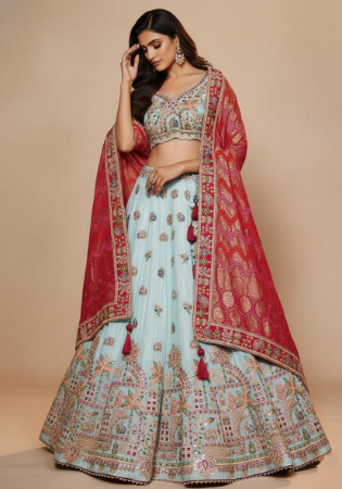 Picture of Chiffon & Net & Organza Light Steel Blue Lehenga Choli