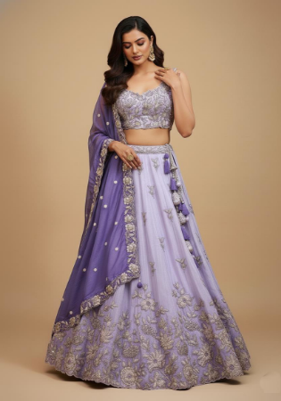 Picture of Chiffon & Net & Organza Light Steel Blue Lehenga Choli