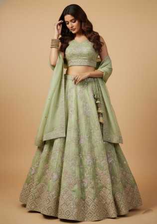 Picture of Chiffon & Net & Organza Light Green Lehenga Choli