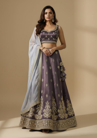 Picture of Chiffon & Net & Organza Dark Magenta Lehenga Choli