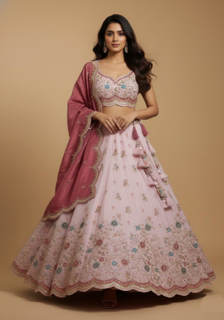 Picture of Sightly Chiffon & Net & Organza Pink Lehenga Choli