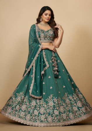 Picture of Chiffon & Net & Organza Dark Sea Green Lehenga Choli