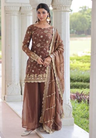Picture of Silk Dark Olive Green Readymade Salwar Kameez