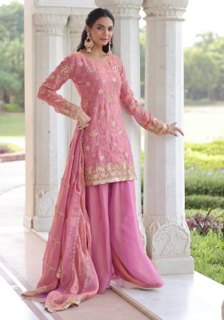 Picture of Gorgeous Silk Pale Violet Red Readymade Salwar Kameez