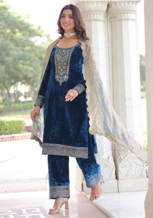 Picture of Elegant Silk Midnight Blue Readymade Salwar Kameez