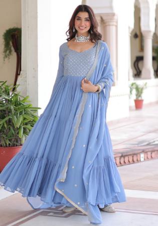 Picture of Grand Georgette Cadet Blue Readymade Gown