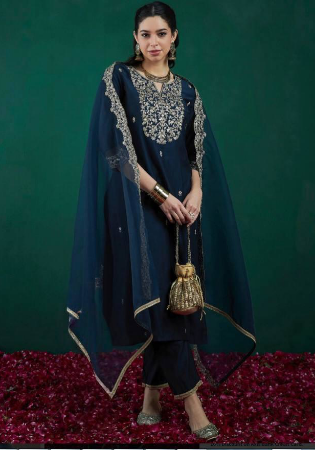 Picture of Silk & Organza Dark Slate Grey Readymade Salwar Kameez