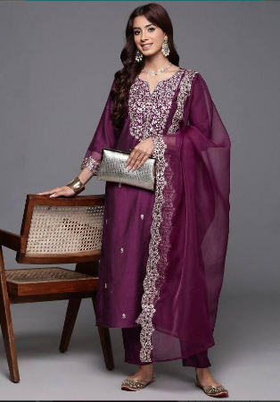 Picture of Silk & Organza Brown Readymade Salwar Kameez